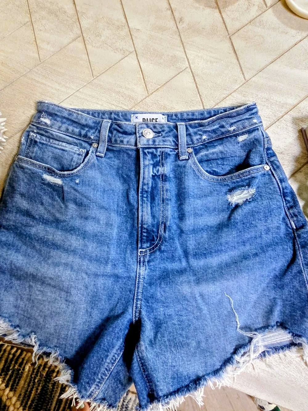 PAIGE High-Waist Distressed Dani Denim Shorts -